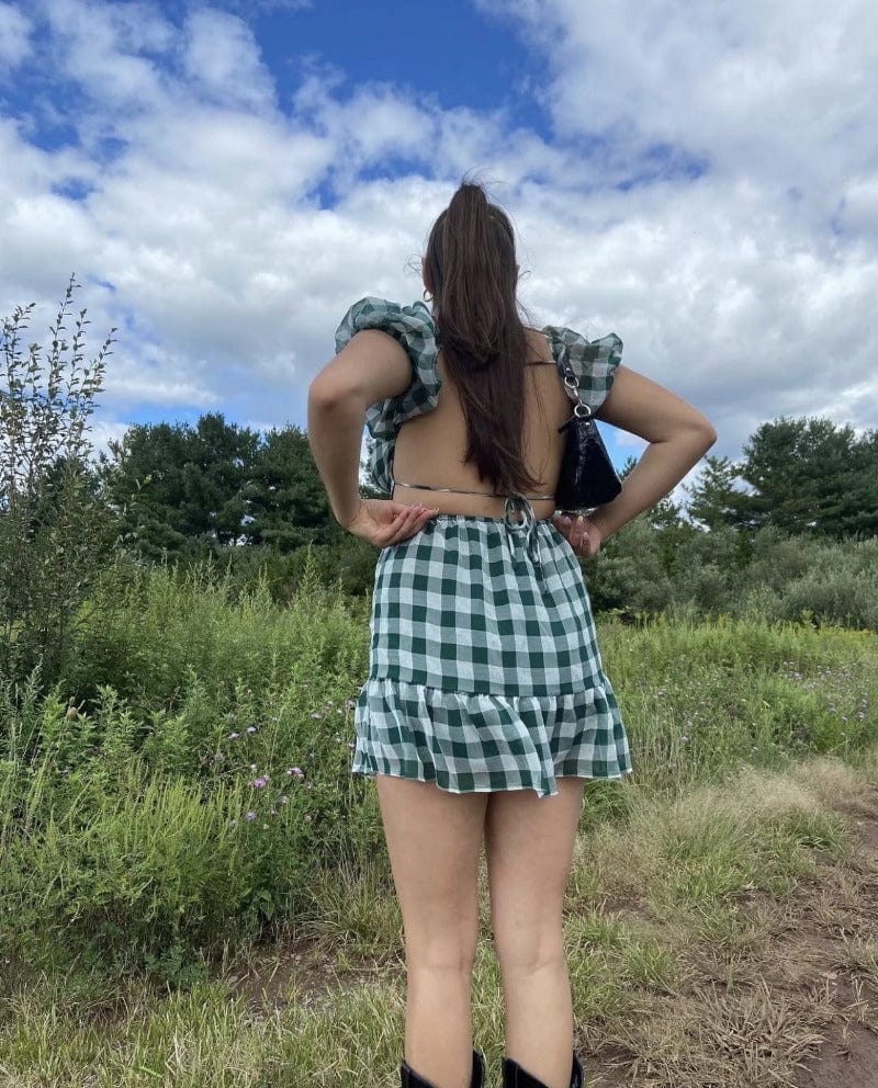 Gingham Puff Sleeve Open Back Mini Dress Emes Shop Gingham Puff Sleeve Open Back Mini Dress Emes Shop