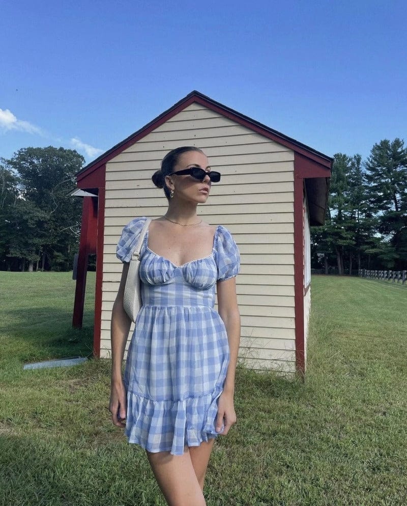 Gingham Puff Sleeve Open Back Mini Dress Emes Shop Gingham Puff Sleeve Open Back Mini Dress Emes Shop