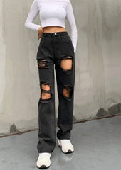 Entspannte, gerade geschnittene Baggy-Jeans im Used-Look mit hohem Bund