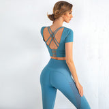 Cross Back Sports Shirt & Leggings Two Piece Workout Set