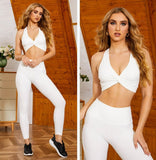 Interlocked Ruched Sports Bra & Leggings Two Piece Workout Set