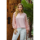Plus Keyhole Front Textured Sleeve Blouse
