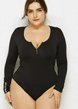 Plus Size Zip Up Scoop Neck Bodysuit