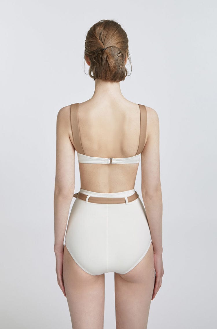 Contrast Lined High Rise Ribbon Belt Bikini Set