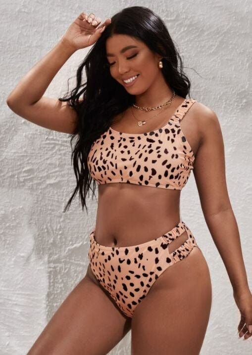 Plus Minimal Animal Print Scoop Neck Tank High Rise Bikini Set