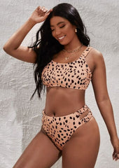 Plus Minimales Bikini-Set mit U-Ausschnitt und hohem Bund und Animalprint