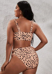 Plus Minimal Animal Print Scoop Neck Tank High Rise Bikini Set