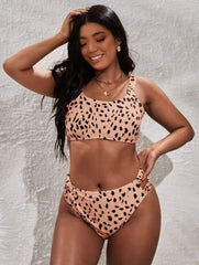 Plus Minimal Animal Print Scoop Neck Tank High Rise Bikini Set