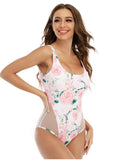 Floral Print Scoop Mesh Cut Out One-Piece