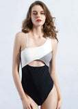 Color Block One-Shoulder Cut Out One-Piece