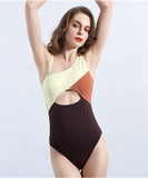 Color Block One-Shoulder Cut Out One-Piece