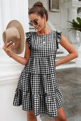 Gingham Print Ruffle Dress