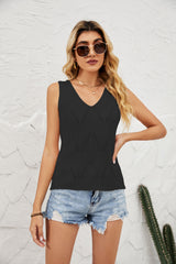 V Neck Pointelle Knit Top