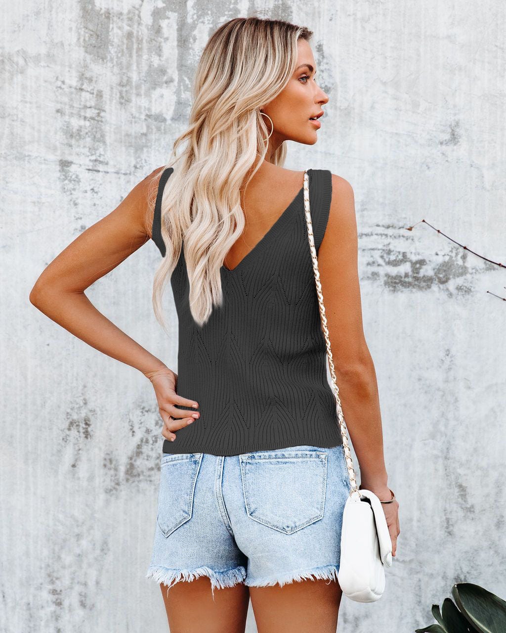 V Neck Pointelle Knit Top