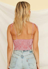 Crop Top mit Gingham-Muster und geraffter Schulterpartie