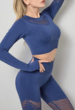 Mesh Stitching Long Sleeve Sports Top & Leggings Two-Piece Fitness Set