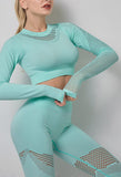 Mesh Stitching Long Sleeve Sports Top & Leggings Two-Piece Fitness Set