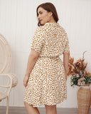 Plus Cheetah Print Collared Shirt Dress