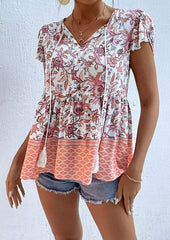 Blusa bohemia peplum con cuello anudado