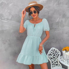 Kleid mit Gingham-Print und Bindekragen