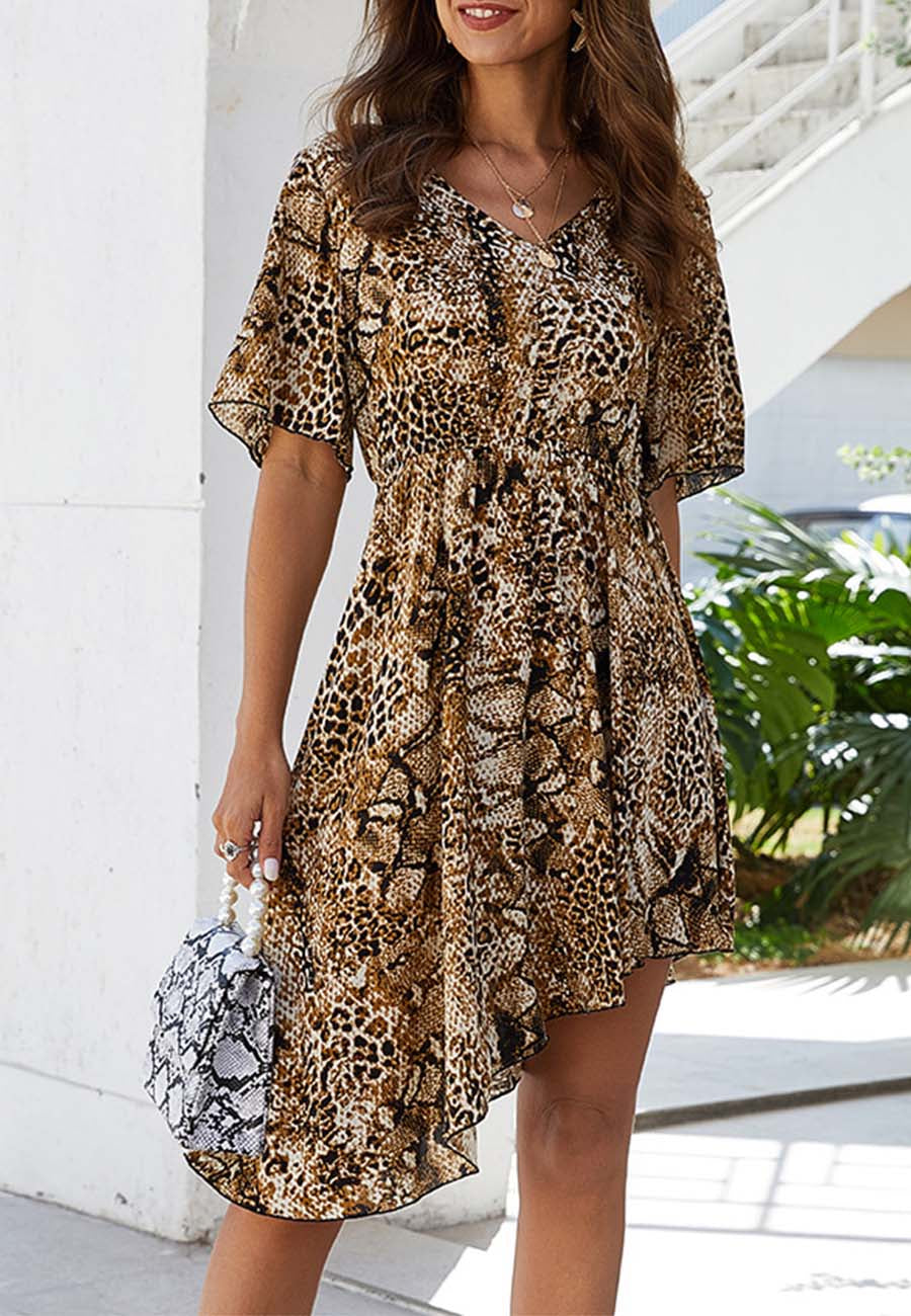 Vestido asimétrico con estampado animal mixto