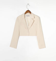 Cropped Collared Long Sleeve Blazer Jacket