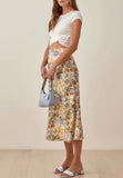 High Rise Floral Painted Printed Midi Slip Skirt