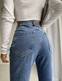 High Rise Slim Asymmetrical Slit Hem Jeans