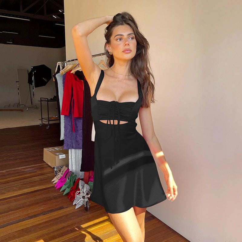 Drawstring Cut Out Open Back Mini Slip Dress Emes Shop Drawstring Cut Out Open Back Mini Slip Dress Emes Shop