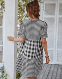 Mixed Printer Checker Soft Ruffle Dress