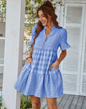 Mixed Printer Checker Soft Ruffle Dress