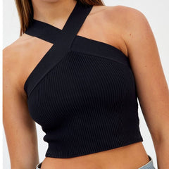 Geripptes Neckholder-Crop-Tanktop mit Racerback