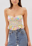 Shoulder Tying Pastel Printed Ruffled Top