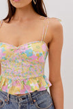 Shoulder Tying Pastel Printed Ruffled Top