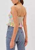 Shoulder Tying Pastel Printed Ruffled Top