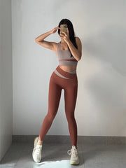 Leggings de cintura alta cruzados de dos tonos