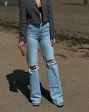 High Rise Straight Baggy Knee Slit Jeans