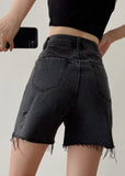 High Rise Relaxed Raw Hem Denim Dad Shorts