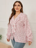 Plus Ruffle Front Button Down Blouse