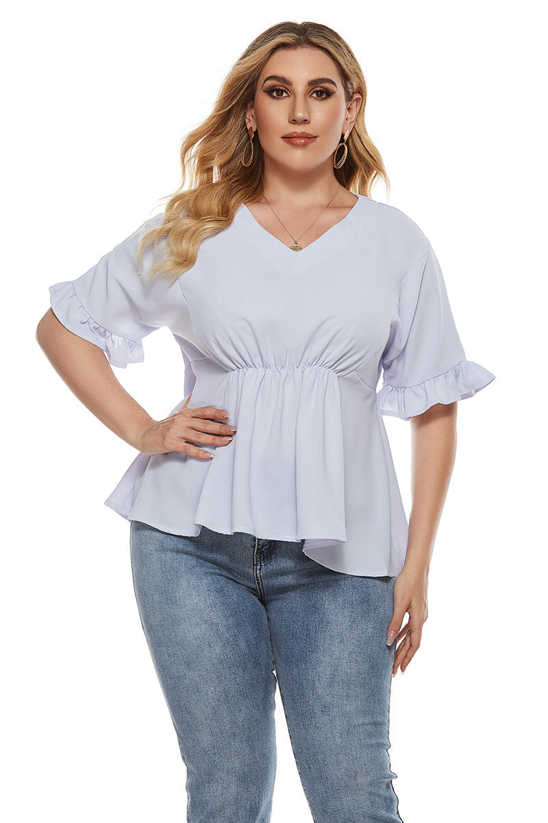 Blusa peplum fruncida con cuello en V