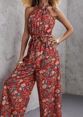 Neckholder-Jumpsuit mit Blumenmuster