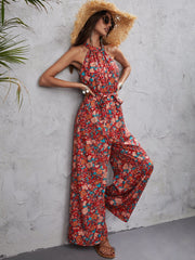 Neckholder-Jumpsuit mit Blumenmuster