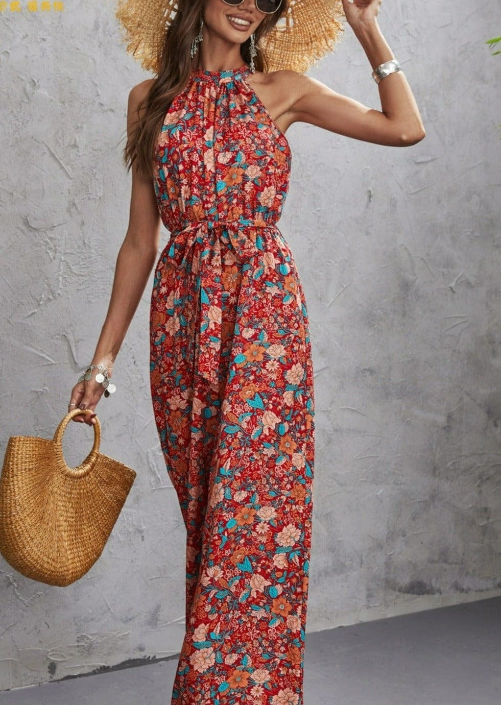 Neckholder-Jumpsuit mit Blumenmuster