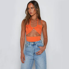 Neckholder-Bandeau-Crop-Top mit Cut-Outs und Schnürung