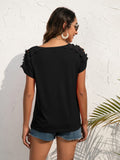 Shoulder Cutout Lace Sleeve Shirt