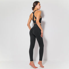 Conjunto de sujetador deportivo con espalda cruzada y leggings moldeadores