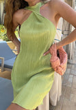 Crossover Halter Ribbed Textured Mini Slip Dress