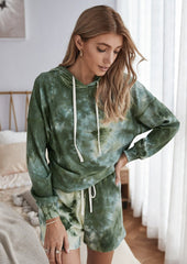 Lounge-Set mit geripptem Kapuzenpullover und Batikmuster