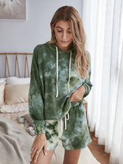 Lounge-Set mit geripptem Kapuzenpullover und Batikmuster