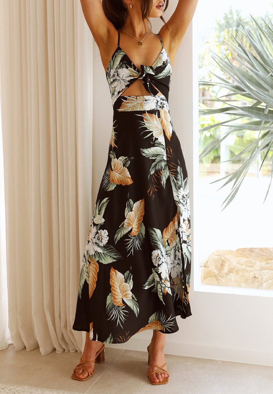 Tropical Print Cutout Dress